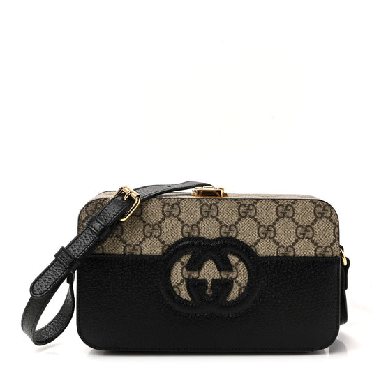 GG Supreme Monogram Textured Dollar Calfskin Mini New Basket Shoulder Bag Beige Ebony Black