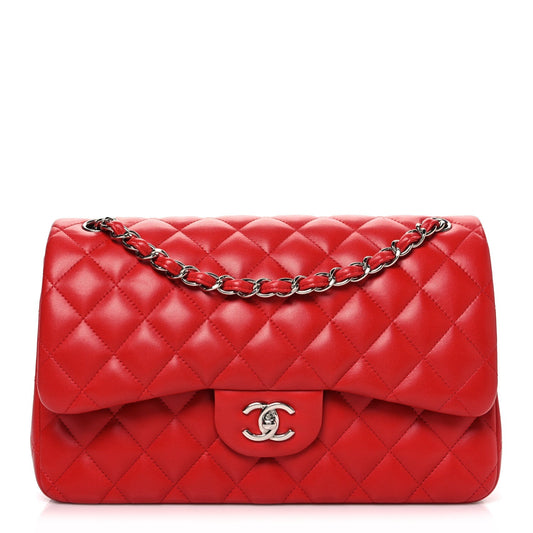 Lambskin Quilted Jumbo Double Flap Red
