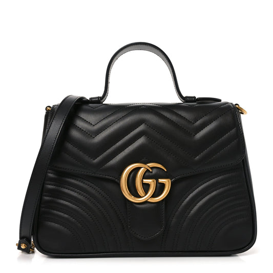 Calfskin Matelasse Small GG Marmont Top Handle Shoulder Bag Black