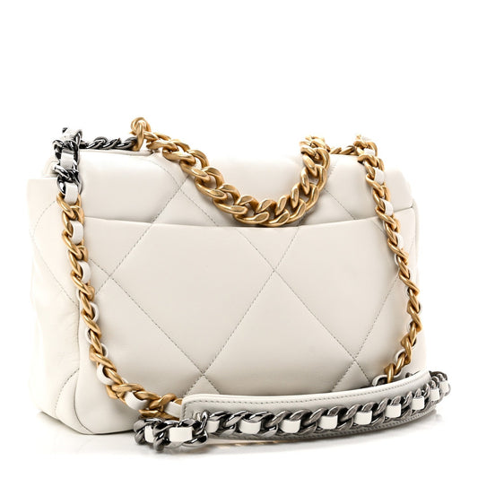 Goatskin Quilted Medium Chanel 19 Flap White