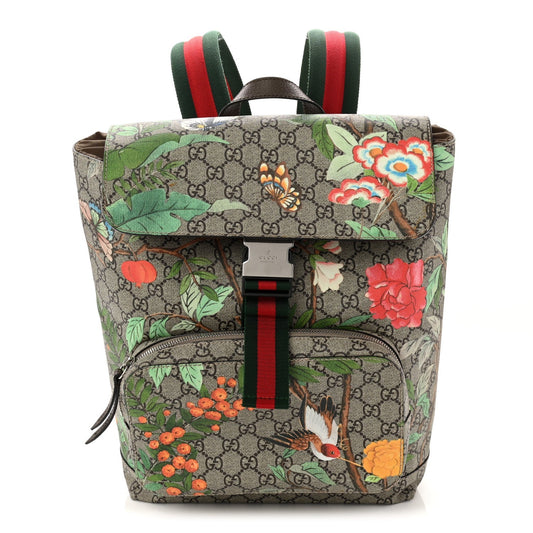 GG Supreme Monogram Tian Web Single Buckle Backpack Beige Multicolor New Acero