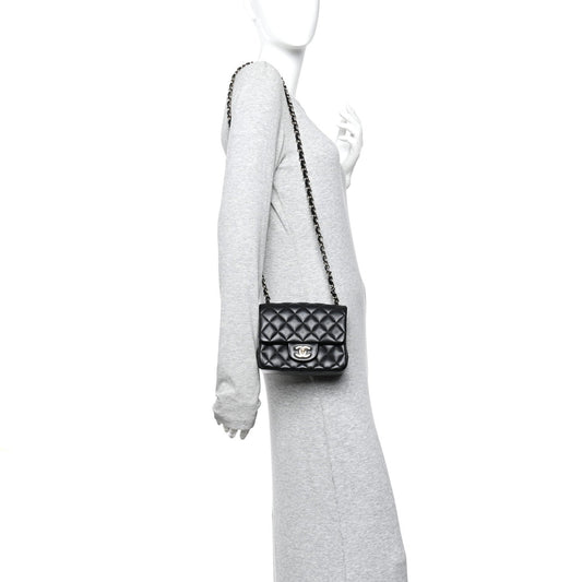Lambskin Quilted Mini Square Flap Black