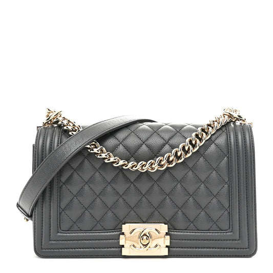 Caviar Quilted Medium Boy Flap Dark Grey