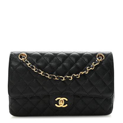 Caviar Quilted Medium Double Flap Black