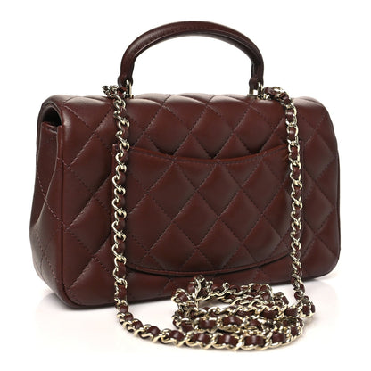 Lambskin Quilted Mini Top Handle Rectangular Flap Dark Brown