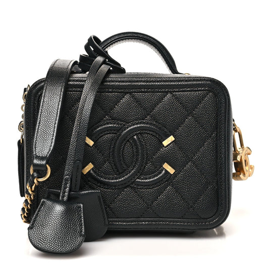 Caviar Quilted Small CC Filigree Vanity Case Black