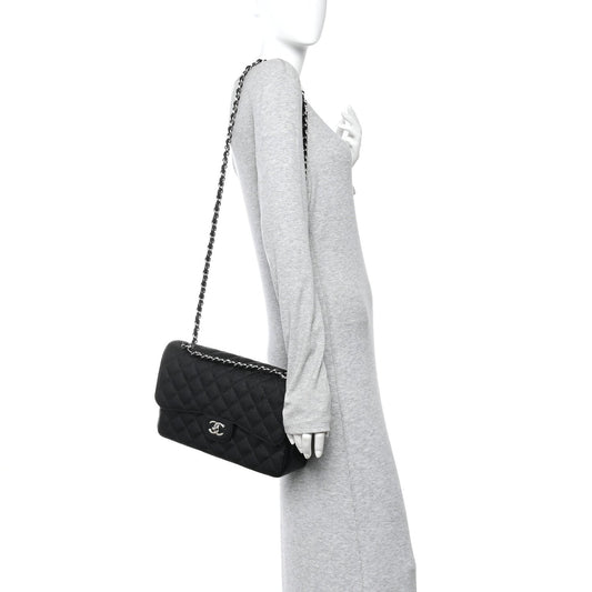 Caviar Quilted Jumbo Double Flap Black