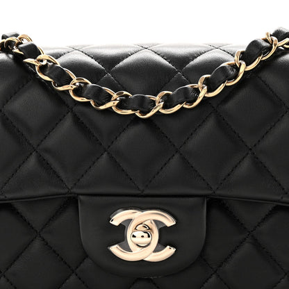 Lambskin Quilted Mini Rectangular Flap Black
