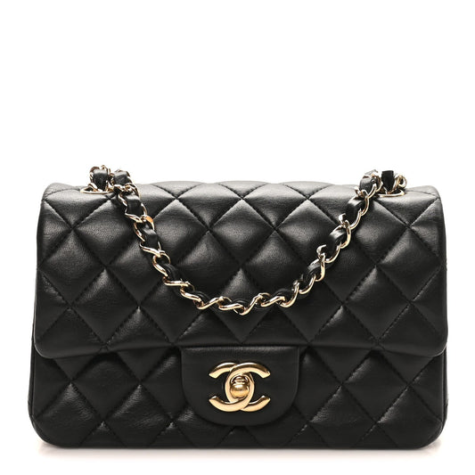 Lambskin Quilted Mini Rectangular Flap Black