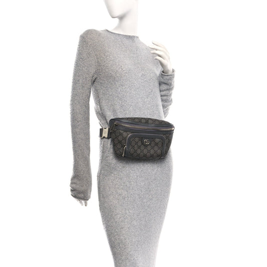 GG Supreme Monogram Textured Dollar Calfskin Ophidia Belt Bag Grey Black Graphite Grey