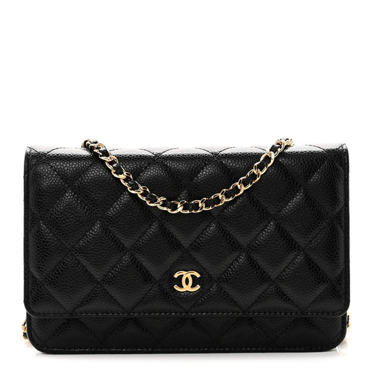 Caviar Quilted Wallet on Chain WOC Black