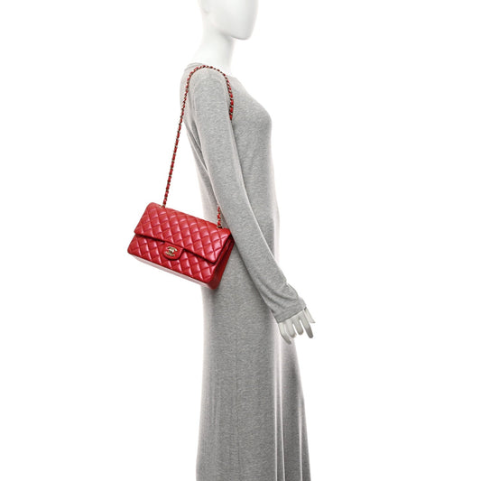 Iridescent Caviar Quilted Medium Double Flap Red