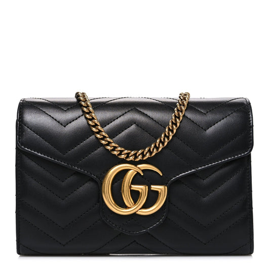 Calfskin Matelasse GG Marmont Chain Wallet Black