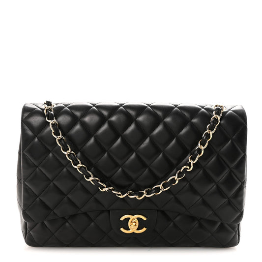 Lambskin Quilted Maxi Double Flap Black