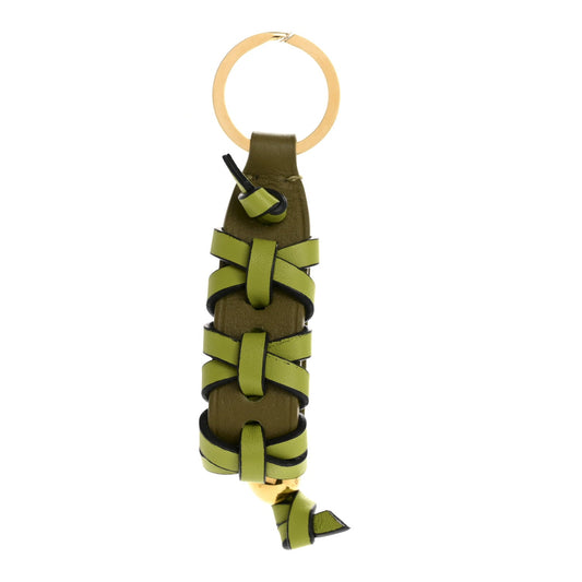 Calfskin Braided Bag Charm Olive Dark Khaki