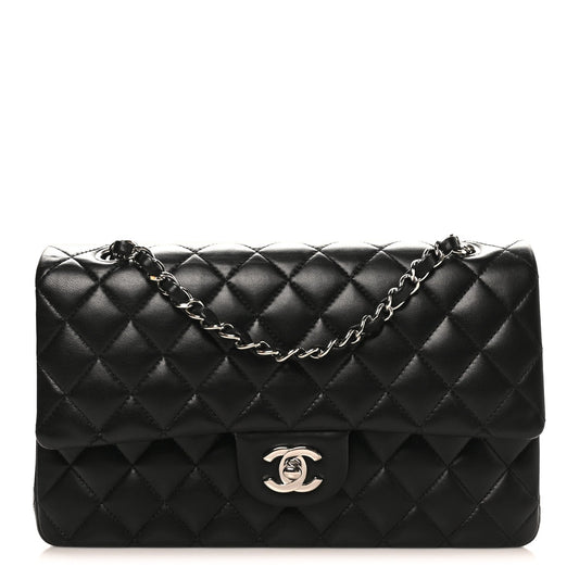 Lambskin Quilted Medium Double Flap Black
