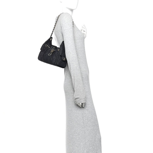 Denim Quilted Mini Chanel 25 Handbag Dark Blue