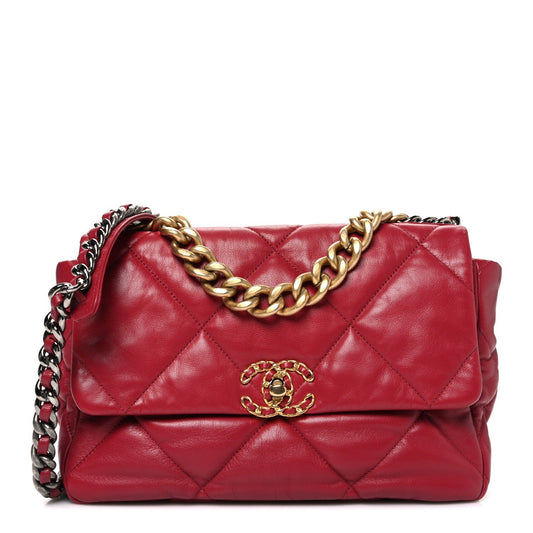 Lambskin Quilted Large Chanel 19 Flap Red