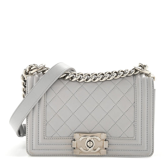 Lambskin Quilted Small Boy Flap Grey