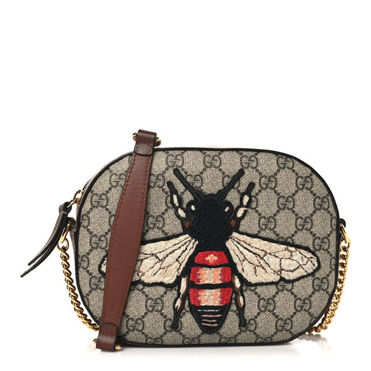 GG Supreme Monogram Bee Embroidered Mini Chain Shoulder Bag Beige Tuscany