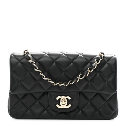 Lambskin Quilted Mini Rectangular Flap Black