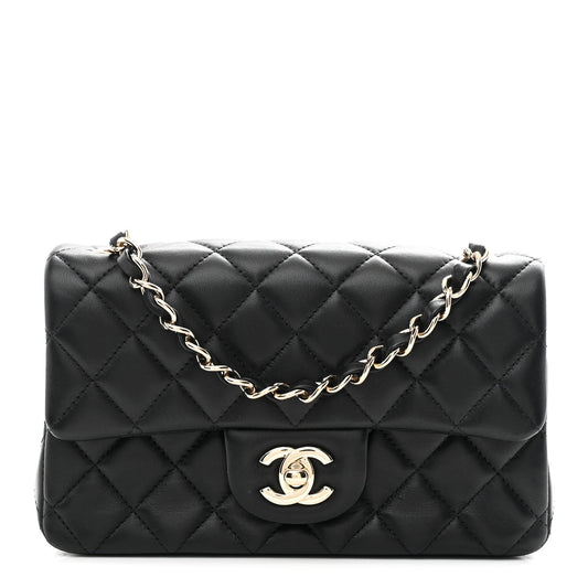 Lambskin Quilted Mini Rectangular Flap Black
