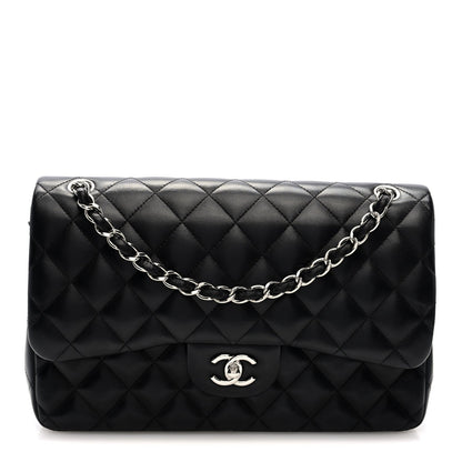Lambskin Quilted Jumbo Double Flap Black