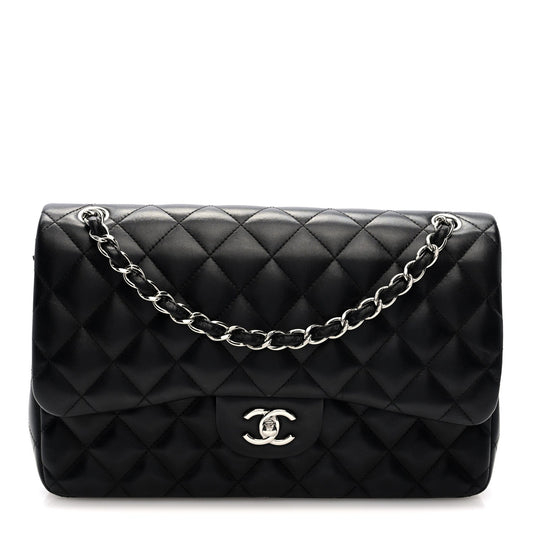 Lambskin Quilted Jumbo Double Flap Black