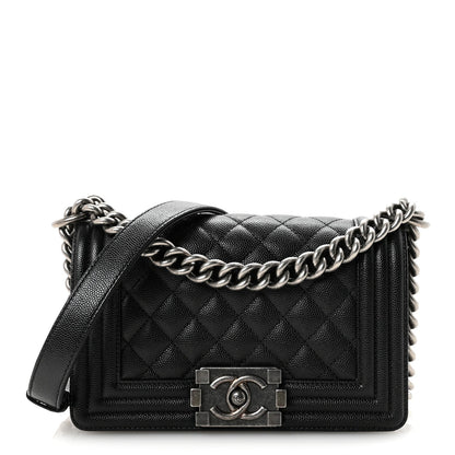 Caviar Quilted Small Boy Flap Black