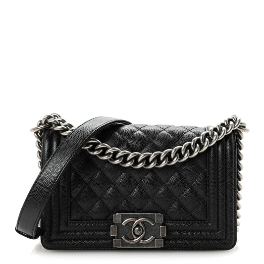 Caviar Quilted Small Boy Flap Black