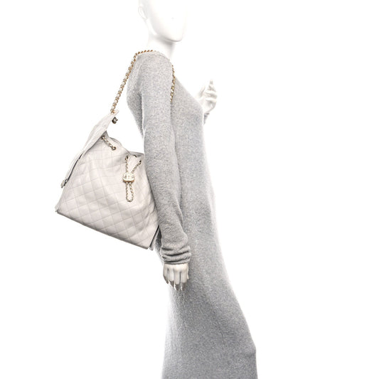 Caviar Quilted Medium Chanel 25 Handbag Light Gray