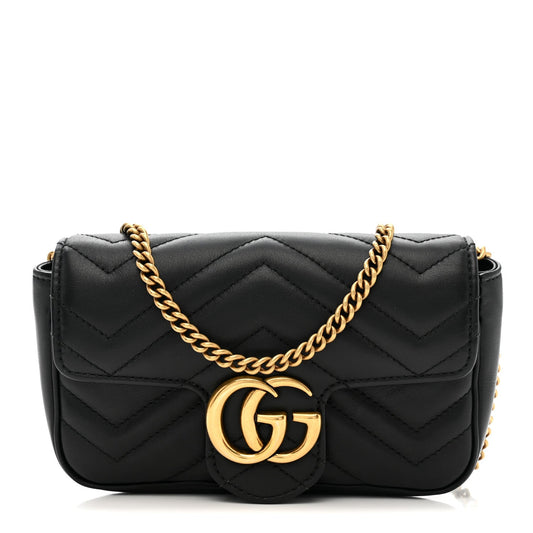 Calfskin Matelasse Super Mini GG Marmont Shoulder Bag Black