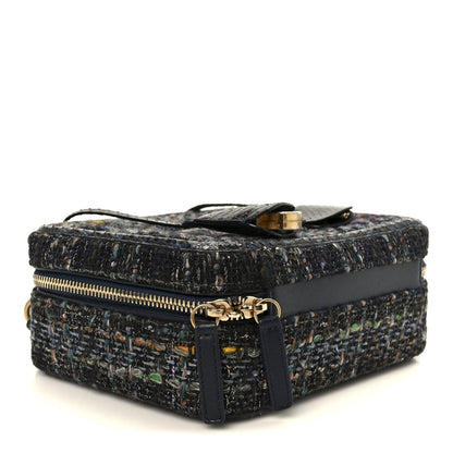 Tweed Snakeskin Quilted Medium CC Filigree Vanity Case Dark Navy