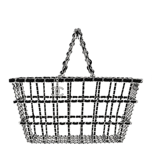 Brass Calfskin Large Grocery By Chanel Shopping Basket Silver
