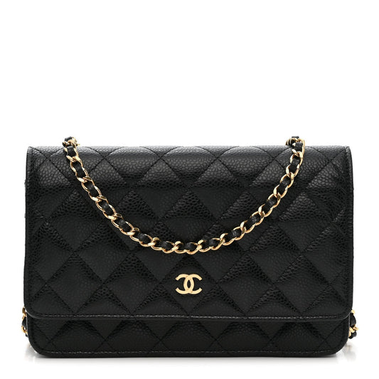 Caviar Quilted Wallet on Chain WOC Black