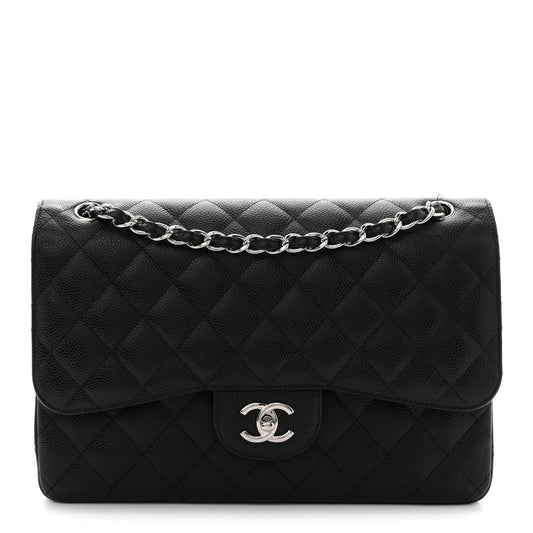Caviar Quilted Jumbo Double Flap Black