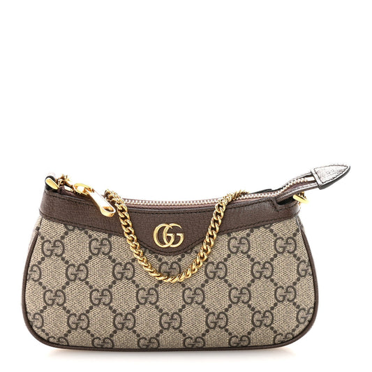 GG Supreme Monogram Textured Dollar Calfskin Mini Ophidia Chain Bag Beige Ebony
