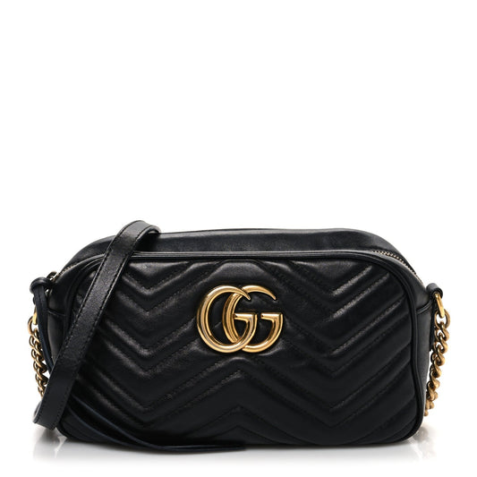 Calfskin Matelasse Small GG Marmont Chain Shoulder Bag Black