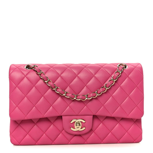 Lambskin Quilted Medium Double Flap Pink