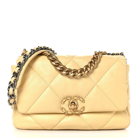 Lambskin Quilted Medium Chanel 19 Flap Yellow