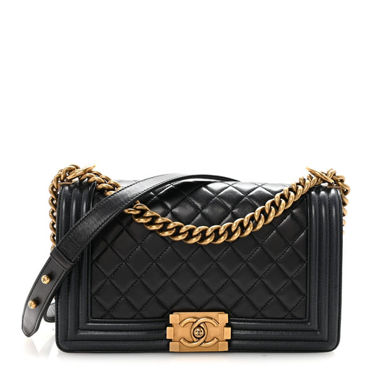 Lambskin Quilted Medium Boy Flap Black