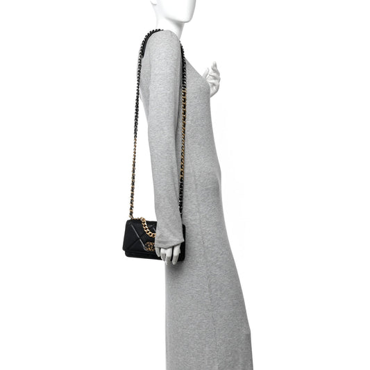 Lambskin Quilted Chanel 19 Wallet On Chain WOC Black