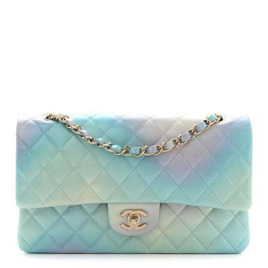 Lambskin Quilted Tie Dye Ombre Medium Double Flap Blue Multicolor