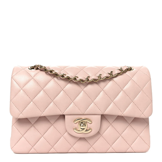 Lambskin Quilted Small Double Flap Light Pink