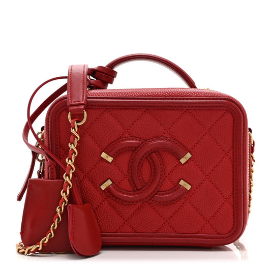 Caviar Quilted Small CC Filigree Vanity Case Red