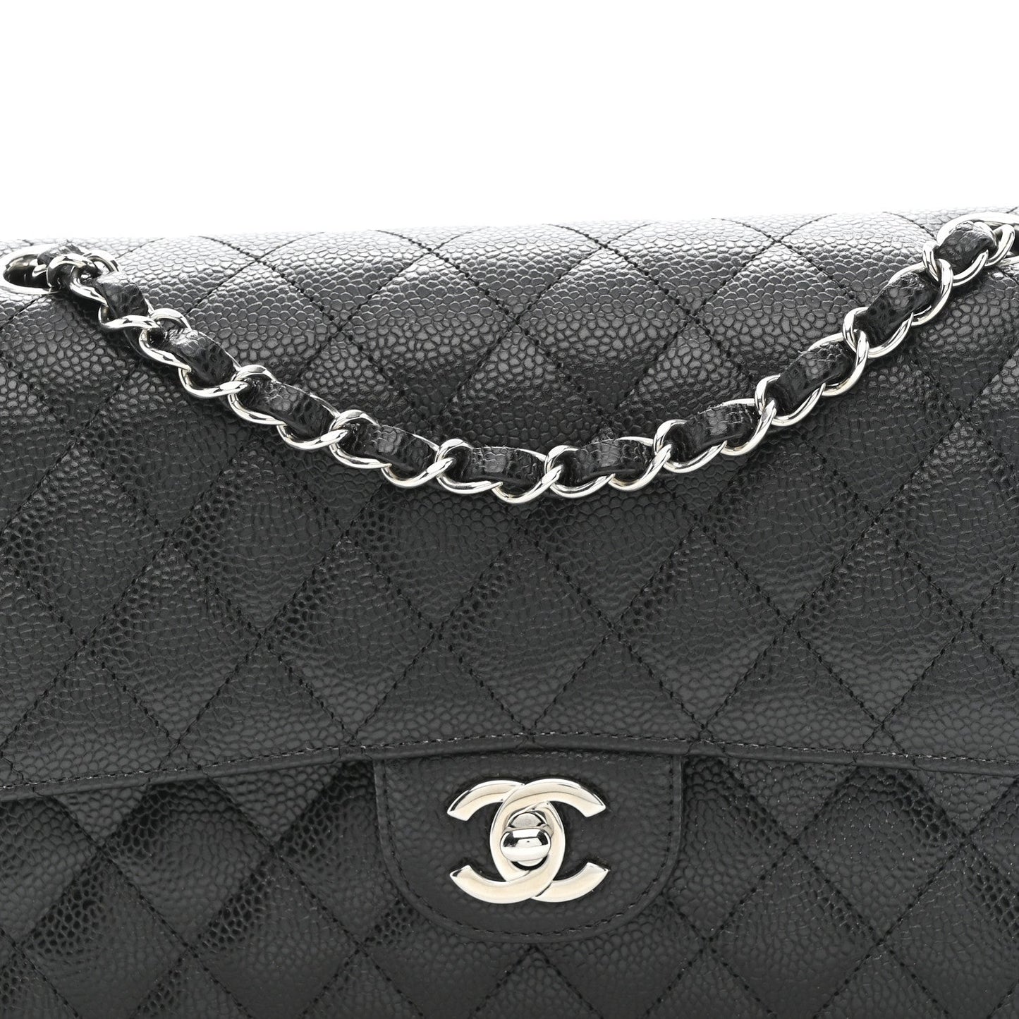 Caviar Quilted Medium Double Flap Black