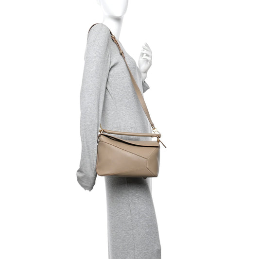 Grained Calfskin Small Puzzle Edge Bag Sand
