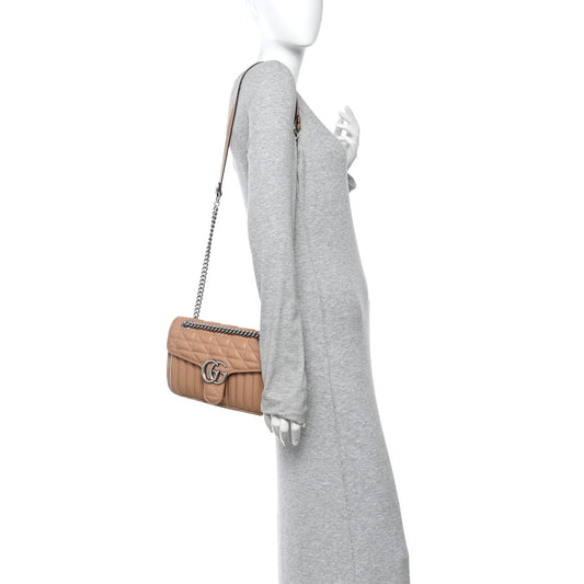 Calfskin Matelasse Aria Small GG Marmont Shoulder Bag Camelia