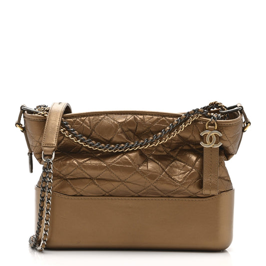 Metallic Aged Calfskin Quilted Medium Gabrielle  Bronze