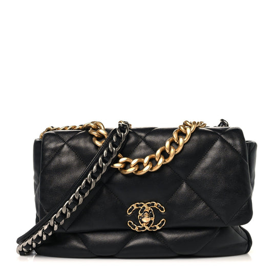 Lambskin Quilted Large Chanel 19 Flap Black